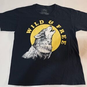Black T-Shirt with Wolf Graphic
